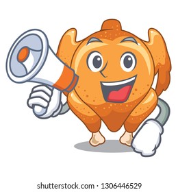 With megaphone roast chicken on a mascot plate