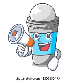 With megaphone roll on deodorant above the mascot
