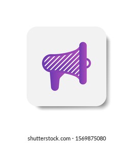 megaphone round icon in solid/glyph with stripes style in purple smooth gradient background, suitable for mobile and web UI, app button,  infographic, etc