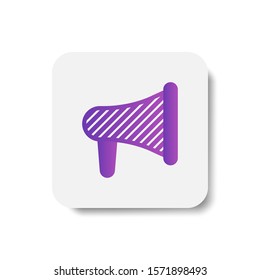 megaphone round icon in solid/glyph with stripes style in purple smooth gradient background, suitable for mobile and web UI, app button,  infographic, etc