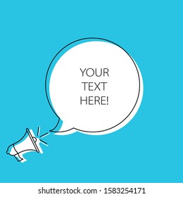 Megaphone with Round Paper Speech Bubble. Loudspeaker with circle for text. Banner for business, marketing, text and advertising. Vector illustration.