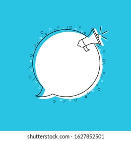 Megaphone with Round Paper Speech Bubble. Loudspeaker with circle for text. Banner for business, marketing, text and advertising. Vector illustration.