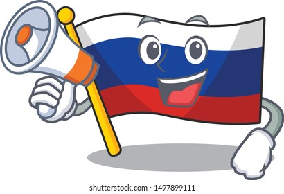 With megaphone russian mascot flag shaped on character