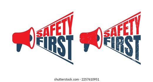 La seguridad de los megáfonos primero. ilustración de diseño gráfico vectorial de sello
