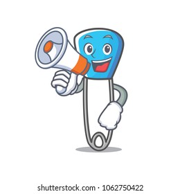 With megaphone safety pin character cartoon