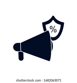 megaphone and sale shield silhouette style icon design of Shopping commerce market store shop retail buy paying banking and consumerism theme Vector illustration