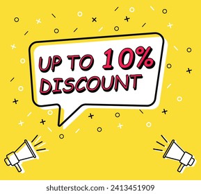 Megaphone with sale tag up to 90 percent off speech bubble. Loudspeaker. Banner for business, marketing and advertising. Vector illustration