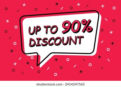 Megaphone with sale tag up to 90 percent off speech bubble. Loudspeaker. Banner for business, marketing and advertising. Vector illustration