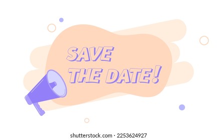 Megáfono con la burbuja del discurso de la fecha. Altavoz. Cartel para negocios, marketing y publicidad. Ilustración del vector