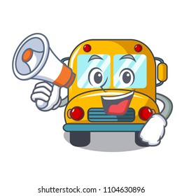 With megaphone school bus character cartoon