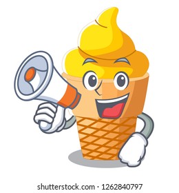 With megaphone scoop banana ice cream with cartoon