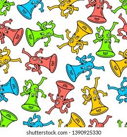Megaphone Seamless Pattern. Cartoon Loudspeaker Seamless Pattern. Refer a Friend. Referral Program.Kawai Mouthpiece. Loudspeaker on white background isolated. Stock Vector Illustration. Cartoon style.