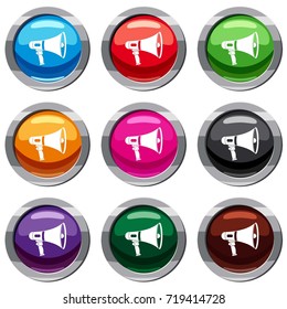 Megaphone set icon isolated on white. 9 icon collection vector illustration
