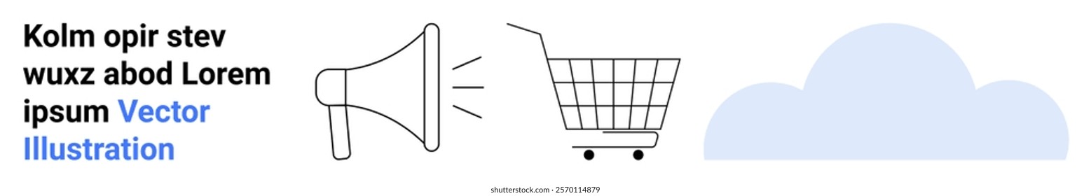 Megaphone, shopping cart and cloud in simple vector design. Ideal for digital marketing, e-commerce, cloud computing, online advertising, and business solutions. Banner for landing page