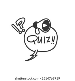 megaphone shouting quiz in bubble speech illustration in cartoon doodle