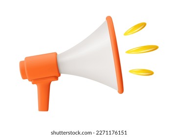 Megaphone Seite isolierte Symbol, Werbung für Produkte von Geschäft oder Geschäft. Ankündigung oder Abbruch Nachrichten, Präsentation oder Aufmerksamkeit. Vektorgrafik im 3D-Stil