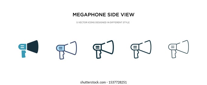 megaphone side view icon in different style vector illustration. two colored and black megaphone side view vector icons designed in filled, outline, line and stroke style can be used for web,