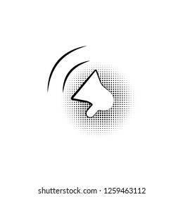 Megaphone sign. Black icon in the bubble on a white background pop art. Vector illustration