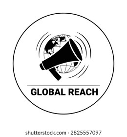 Megaphone Silhouette With Globe And Waves Black On White Background Design