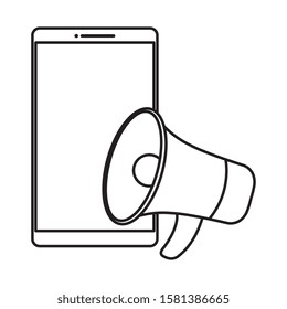 Megaphone and smartphone design, Amplifer speaker bullhorn announce speech message communication and sound theme Vector illustration