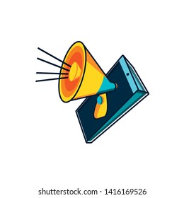 megaphone with smartphone device vector ilustration