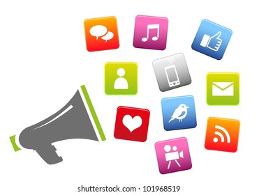 Megaphone with social media icons