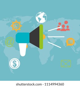 megaphone with social media marketing