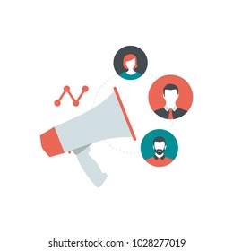 Megaphone and social media users, marketing and communication concept