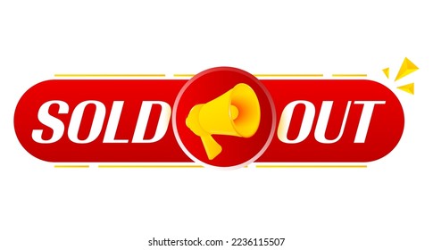 Megaphone with sold out on white background. Megaphone banner. Web design. Vector