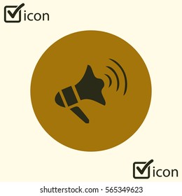 Megaphone soon icon. Loudspeaker symbol. News and Urgent ads.