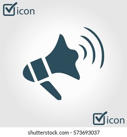 Megaphone soon icon. Loudspeaker symbol. News and Urgent ads.