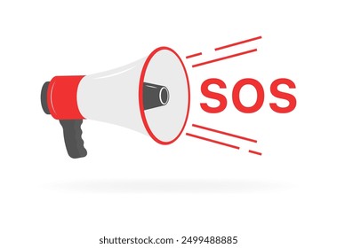 Megaphone SOS icon. Flat style. Vector icon.