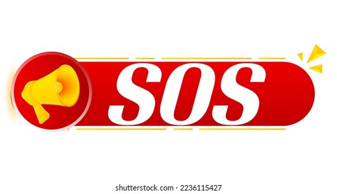 Megaphone with sos on white background. Megaphone banner. Web design. Vector