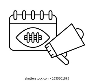 megaphone sound device with american football calendar vector illustration design