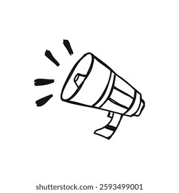 Megaphone with sound effects outline illustration