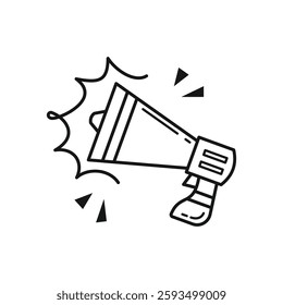Megaphone with sound effects outline illustration