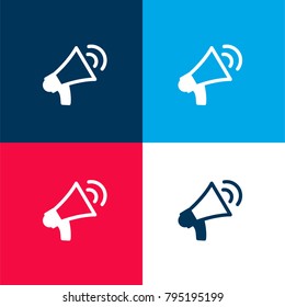 Megaphone with Sound Waves four color material and minimal icon logo set in red and blue