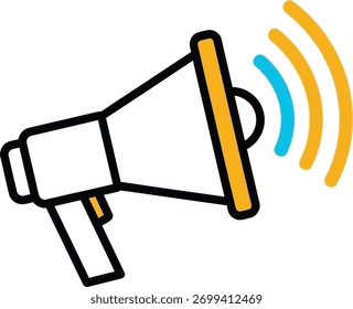 A megaphone with sound waves isolated on a white background, perfect for announcements and promotions. The design is simple and effective for various projects.