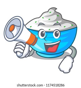 With megaphone sour cream in a glass bowl cartoon