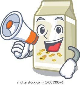 With megaphone soy milk in a cartoon box