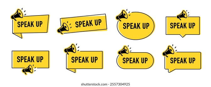 Megaphone with speak up speech bubble. Loudspeaker. Banner for business, marketing and advertising. Vector illustration.