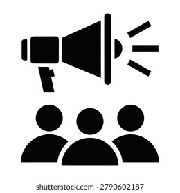 A megaphone speaker addressing a crowd of people, conveying a message or announcement to the audience