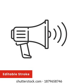 Megáfono, icono de anuncios de altavoz, estilo de línea. Trazo editable. Ilustración vectorial. Diseño en fondo blanco. EPS 10