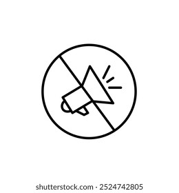 Megaphone speaker crossed. Announcement and promotions prohibited. Silent zone, no loud speaking. Pixel perfect, editable stroke icon