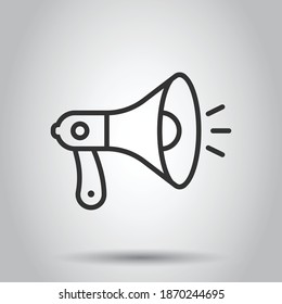 Megaphone speaker icon in flat style. Bullhorn sign vector illustration on white isolated background. Scream announcement business concept.