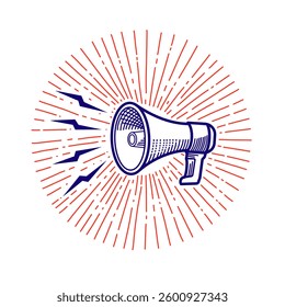 Megaphone speaker icon vector illustration. Hand drawn sketch Loudspeaker. Vintage engraved  poster with megaphone
