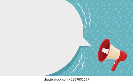 Megaphone speaker or loudspeaker for announce promotion, megaphone with announcing, speakerphone announcing on isolate blue with texture background.