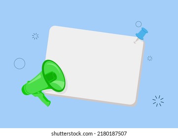 Megaphone speaker or loudspeaker bullhorn for promotion announcement, loud megaphone with announcement, vector rendering of loudspeaker for alert and announcement on isolated blue background.