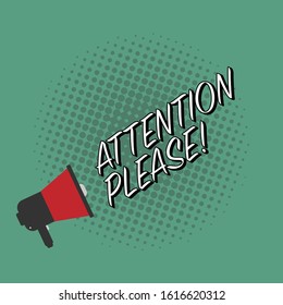Megaphone, speaker, loudspeaker round icon. Announcement sign symbol in the corner. Star speech talking bubble template. Flat desi. Gn. Red color.