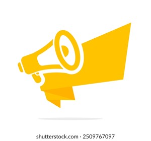 Megaphone speaker with promotion banner. Megaphone illustration. Loudspeaker vector icon.